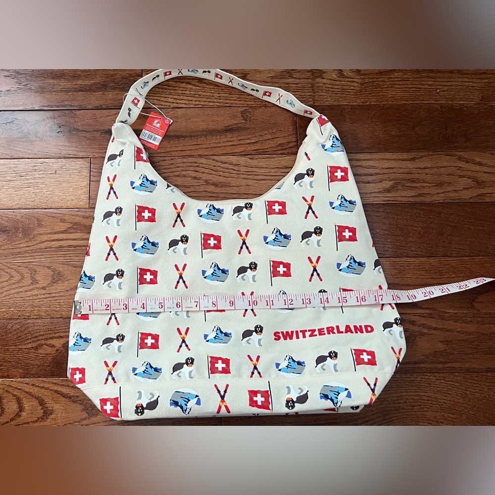 NWT- Swiss Hobo Canvas Bag with Swiss flags and St. Bernard dogs. - Picture 3 of 6